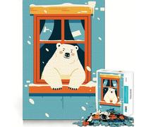 Puzzle da 1000 pezzi con orso polare alla finestra, scena invernale, per ragazzi, gioco di logica, leggero, rilassante, taglio liscio, decorazione da parete (38x26cm)