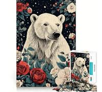 Puzzle da 1000 pezzi con orso polare in composizione floreale per adulti, giocattolo creativo per la casa, ideale per divertirsi, con tagli precisi, regalo di Babbo Natale (50x75cm)