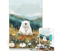 Puzzle da 1000 pezzi con orso polare in un prato, ideale per ragazzi, gioco di logica stimolante, evasione rilassante, bordi trasparenti, regalo di compleanno (50x75cm)
