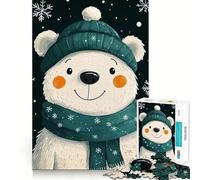 Puzzle da 1000 pezzi con orso polare invernale,cappello e sciarpa,gioco stimolante per la mente,taglio di alta precisione,divertente sfida per il tempo di attesa (38x52cm)