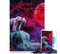 Puzzle da 1000 pezzi con orso polare sotto la luna di sangue, ideale per adolescenti, per migliorare la memoria, facile da realizzare e per il tempo libero Taglio preciso Decorazione murale (38x52cm)