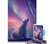 Puzzle da 1000 pezzi con orso polare sotto l'aurora boreale, ideale per ragazzi, stimola l'intelletto e permette di trascorrere del tempo in famiglia qualità (50x75cm)