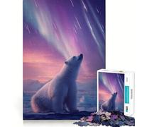 Puzzle da 1000 pezzi con orso polare sotto l'aurora boreale per adulti, gioco intelligente e divertente, bordi lisci, regalo per le festività (38x26cm)