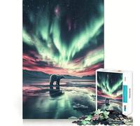 Puzzle da 1000 pezzi con orso polare sotto un cielo aurora boreale, per adulti, gioco di logica e svago, bordi lisci, regalo stagionale (50x75cm)