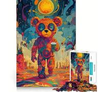 Puzzle da 1000 pezzi con orso psichedelico e caffè, ideale per adolescenti, gioco cognitivo, svago rilassante, assemblaggio di motivi e opere d'arte 38x52cm