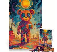 Puzzle da 1000 pezzi con orso psichedelico e caffè per adulti, puzzle di memoria, sollevamento lento, goditi l'assemblaggio dell'immagine, regalo creativo 38x26cm