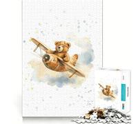 Puzzle da 1000 pezzi con orso su un aereo,gioco di logica e incastri precisi,ideale per momenti di relax e divertimento,regalo di Natale (38x52cm)