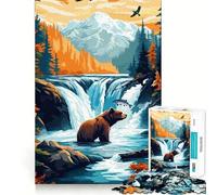 Puzzle da 1000 pezzi con orso vicino a una cascata,taglio preciso,gioco di logica,gioco rilassante,regalo di Natale (38x26cm)