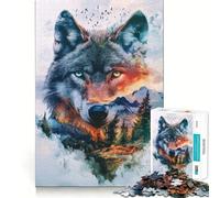 Puzzle da 1000 pezzi con paesaggio a doppia esposizione raffigurante un lupo,ideale per adulti Gioco di allenamento mentale,taglio di precisione,bordi lisci,attività rilassante di gruppo al chiuso