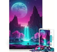 Puzzle da 1000 pezzi con paesaggio al neon e cascata con alberi rosa, ideale per ragazzi Gioco di logica, divertimento casual, taglio di precisione, regalo perfetto (38x52cm)