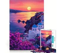 Puzzle da 1000 pezzi con paesaggio al tramonto di Santorini per ragazzi, giocattolo intelligente per il tempo libero, taglio preciso, lista dei desideri di Babbo Natale (38x26cm)