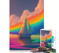 Puzzle da 1000 pezzi con paesaggio al tramonto e barca a vela, ideale per adulti, per rafforzare la memoria, per il divertimento di gruppo, con bordi netti ed eleganti (50x75cm)