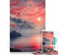 Puzzle da 1000 pezzi con paesaggio al tramonto e fiori di ciliegio,bordi sottili,attività creativa per stimolare la mente,gioco rilassante,regalo di Natale divertente (50x75cm)