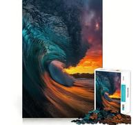Puzzle da 1000 pezzi con paesaggio al tramonto e onde oceaniche, ideale per adulti, un gioco stimolante per la mente, perfetto per il tempo libero Dimensioni nitide, (38x26cm)