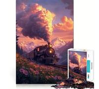 Puzzle da 1000 pezzi con paesaggio al tramonto e treno a vapore per ragazzi, gioco di logica fine, passatempo rilassante, bordo netto, pezzo da collezione 38x52cm
