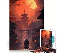 Puzzle da 1000 pezzi con paesaggio al tramonto samurai per ragazzi, gioco di puzzle stimolante per il relax, ritaglio chiaro, regalo per le festività (38x52cm)