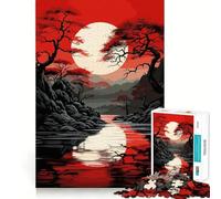 Puzzle da 1000 pezzi con paesaggio asiatico e cielo rosso per adolescenti, giocattolo antistress, taglio di alta qualità, (38x52cm)