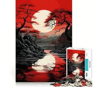 Puzzle da 1000 pezzi con paesaggio asiatico e cielo rosso per adulti, ideale per rafforzare la memoria, alleviare lo stress e creare una sorpresa di compleanno (50x75cm)