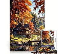 Puzzle da 1000 pezzi con paesaggio autunnale di un villaggio e fiume, ideale per adolescenti Benessere mentale, attività rilassante, assemblaggio perfetto, regalo significativo (38x52cm)