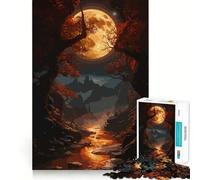 Puzzle da 1000 pezzi con paesaggio autunnale in pixel art e luna per adolescenti, ideale per migliorare la memoria, per un relax informale, con bordi precisi e un regalo elegante (38x52cm)