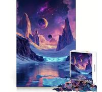 Puzzle da 1000 pezzi con paesaggio cosmico di ghiacciai e pianeti al neon per ragazzi, ideale per migliorare la memoria, favorire il relax e il benessere Regalo classico (38x52cm)