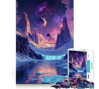 Puzzle da 1000 pezzi con paesaggio cosmico di ghiacciai e pianeti al neon per ragazzi, ideale per migliorare la memoria, favorire il relax e il benessere Regalo classico (38x52cm)