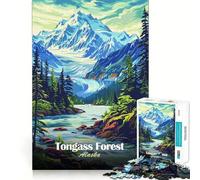 Puzzle da 1000 pezzi con paesaggio della foresta di Tongass in Alaska, ideale per ragazzi, con design logico, antistress, bordi trasparenti e design classico 38x26cm