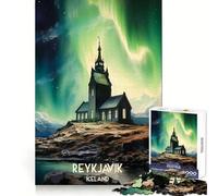 Puzzle da 1000 pezzi con paesaggio dell'aurora boreale di Reykjavik, Islanda, per adulti, gioco di logica fine, tempo libero, bordo netto, oggetto da collezione (50x75cm)