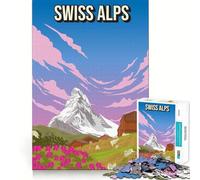 Puzzle da 1000 pezzi con paesaggio delle Alpi svizzere in pixel art, poster con bordi precisi, gioco cognitivo, divertente e rilassante, regalo di Natale (50x75cm)
