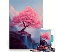 Puzzle da 1000 pezzi con paesaggio di alberi in fiore rosa e cascata, ideale per adolescenti Gioco di logica e rilassamento, con bordi sottili, da collezione (50x75cm)