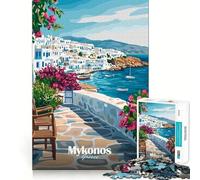 Puzzle da 1000 pezzi con paesaggio di Mykonos, Grecia, ideale per adolescenti, per rafforzare la memoria, perfetto per la casa e il tempo libero, con bordi netti e un regalo prezioso (38x52cm)