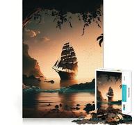 Puzzle da 1000 pezzi con paesaggio di nave pirata per adulti, gioco intelligente e divertente con bordi lisci, ideale come regalo per le festività (50x75cm)