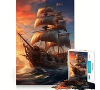 Puzzle da 1000 pezzi con paesaggio di nave pirata per adulti, ideale per rafforzare la memoria, creare un'atmosfera piacevole e rilassante, con bordi netti (38x26cm)