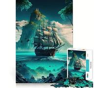 Puzzle da 1000 pezzi con paesaggio di nave pirata per ragazzi, facile da costruire, per il tempo libero, con taglio preciso, regalo di Babbo Natale (38x52cm)