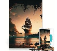Puzzle da 1000 pezzi con paesaggio di nave pirata per ragazzi, facile da costruire, per il tempo libero, con taglio preciso, regalo di Babbo Natale (38x52cm)