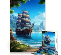 Puzzle da 1000 pezzi con paesaggio di nave pirata per ragazzi, giocattolo intelligente per il tempo libero, taglio preciso, lista dei desideri di Babbo Natale (38x26cm)