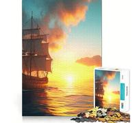 Puzzle da 1000 pezzi con paesaggio di nave pirata per ragazzi, gioco di logica, calma mentale, bordo di qualità, regalo di Natale (38x26cm)
