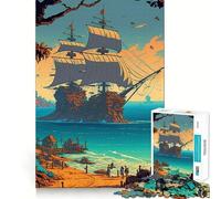 Puzzle da 1000 pezzi con paesaggio di nave pirata per ragazzi, ideale per migliorare la memoria, per un facile svago, con taglio preciso, perfetto per decorare la parete (38x52cm)