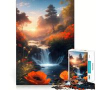 Puzzle da 1000 pezzi con paesaggio di papaveri e acqua, ideale per adolescenti Puzzle facile da costruire, per il tempo libero, con taglio preciso, regalo perfetto per Babbo Natale (38x26cm)