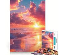 Puzzle da 1000 pezzi con paesaggio di spiaggia al tramonto,pezzi a incastro,gioco cognitivo,regalo,momento di divertimento accogliente,scena natalizia artistica (38x52cm)