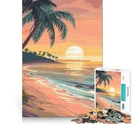 Puzzle da 1000 pezzi con paesaggio di spiaggia al tramonto,pezzi a incastro,gioco cognitivo,regalo,momento di divertimento accogliente,scena natalizia artistica (38x26cm)