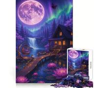 Puzzle da 1000 pezzi con paesaggio di una baita illuminata dalla luna viola, ideale per ragazzi, stimola la memoria, favorisce il relax, facilita il taglio e dona un tocco artistico (38x26cm)