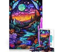 Puzzle da 1000 pezzi con paesaggio fantastico in vetro colorato per ragazzi, gioco di logica, passatempo per la casa, taglio preciso, regalo per le festività 38x26cm