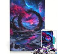 Puzzle da 1000 pezzi con paesaggio fantasy, arco di pietra e luna, gioco pratico, attività divertenti da fare in casa, ideale come decorazione da scrivania 50x75cm