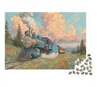 Puzzle da 1000 pezzi con paesaggio ferroviario vintage e locomotiva a vapore blu per adulti, gioco educativo, bella decorazione, difficile e stimolante, regalo di compleanno. 70x50cm/1000pcs