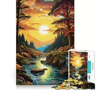 Puzzle da 1000 pezzi con paesaggio fluviale al tramonto pixelato per ragazzi, gioco intelligente per gruppi, immagine da assemblare, decorazione murale (50x75cm)