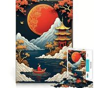 Puzzle da 1000 pezzi con paesaggio giapponese e luna rossa per adulti, un gioco intelligente per tutta la famiglia, con taglio preciso e opere d'arte (38x26cm)