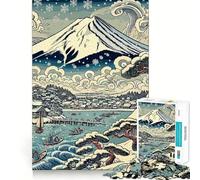 Puzzle da 1000 pezzi con paesaggio innevato del Monte Fuji in stile Ukiyo-E per adulti e ragazzi gioco di abilità rilassante e divertente con bordi precisi ideale come regalo per le festività