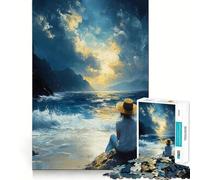 Puzzle da 1000 pezzi con paesaggio marino, figura e luce dorata per adulti, gioco intelligente, passatempo per la casa, bordi lisci, oggetto da collezione (38x26cm)