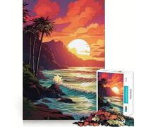 Puzzle da 1000 pezzi con paesaggio marino tropicale al tramonto e palme, bordi sottili, gioco di abilità e relax, regalo di Natale (50x75cm)
